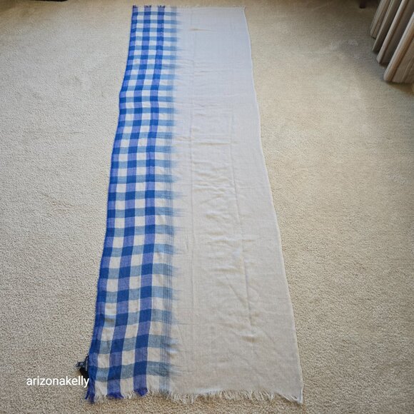 Eileen Fisher Wool Woven Lightweight Scarf Gradient Ombre Buffalo Plaid - Picture 2 of 12